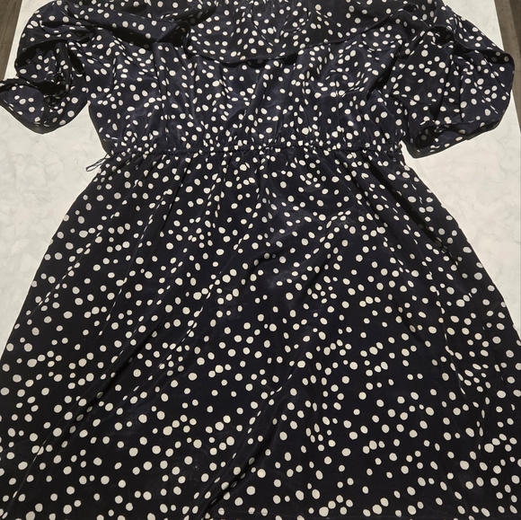 Cute Flowy Navy With White Polka Dots Silk Mini Dress - Picture 1 of 3